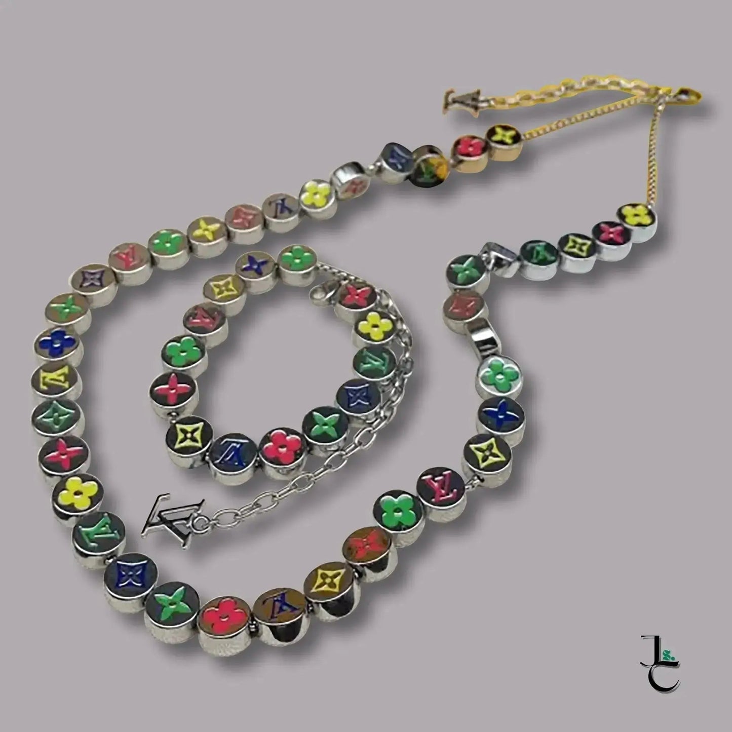 Repurposed LUX Silver Color Logo Beads Necklace - Jade St. Clair - Jade St. Clair