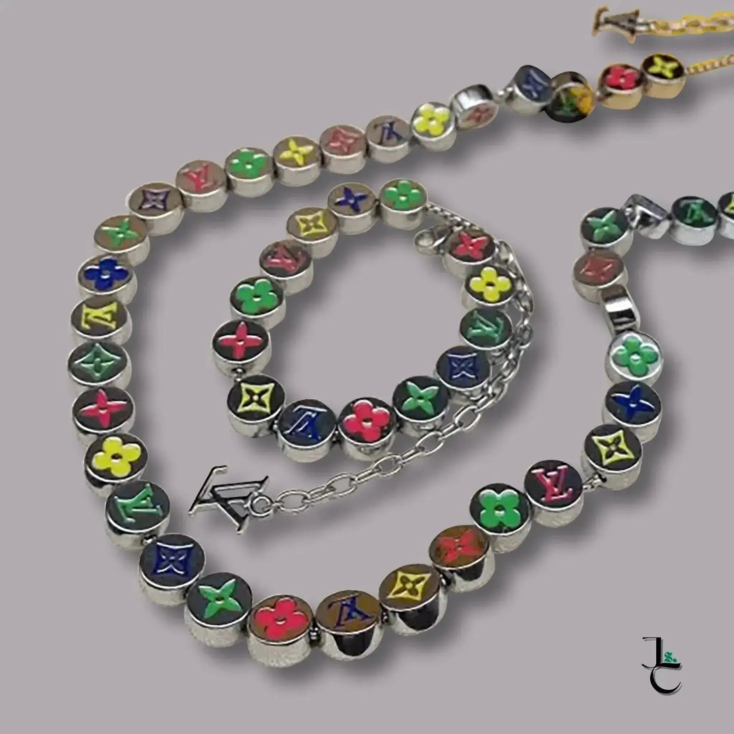 Repurposed LUX Silver Color Logo Beads Necklace - Jade St. Clair - Jade St. Clair