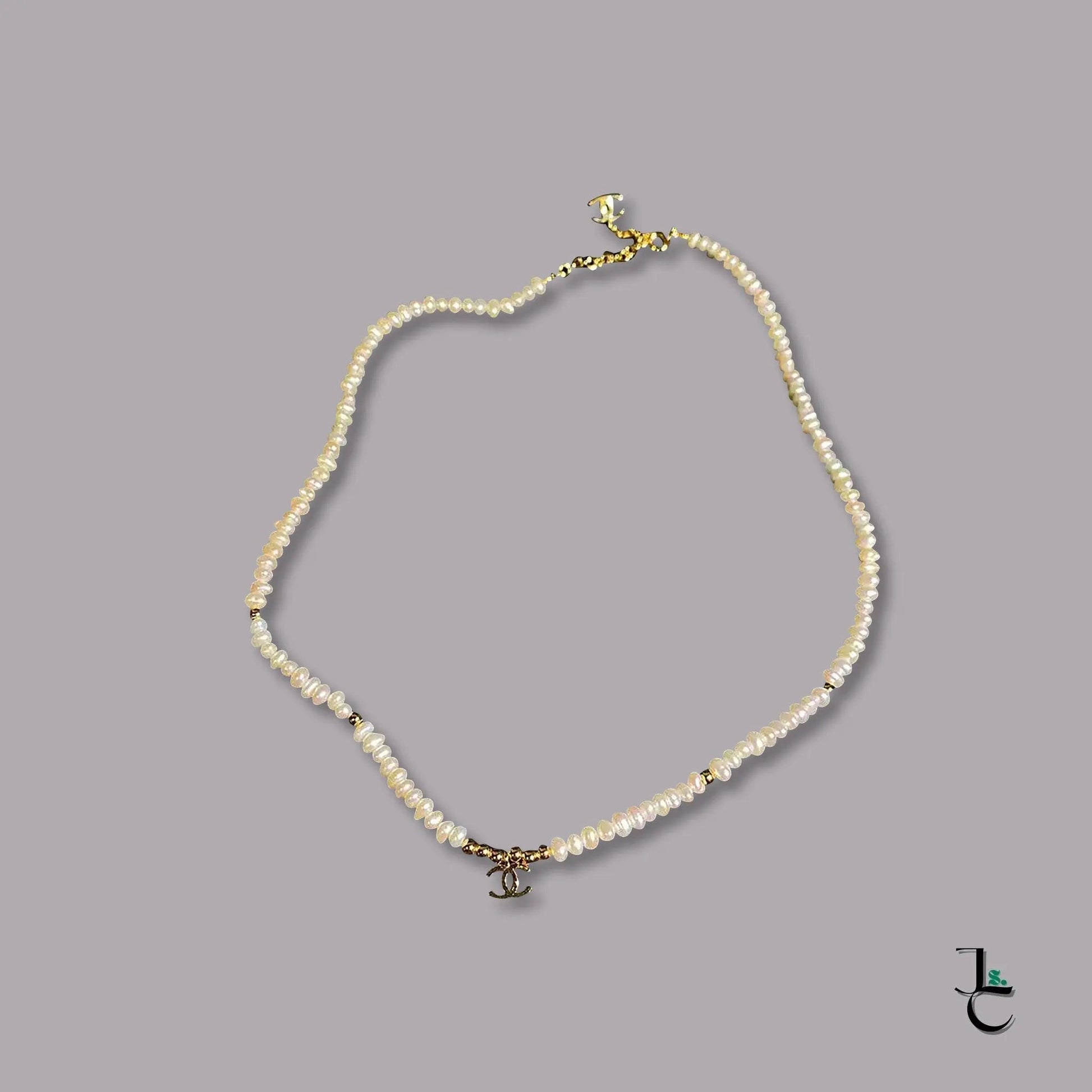 Caraté Gold Logo Small Pearl Necklace - Jade St. Clair - Jade St. Clair