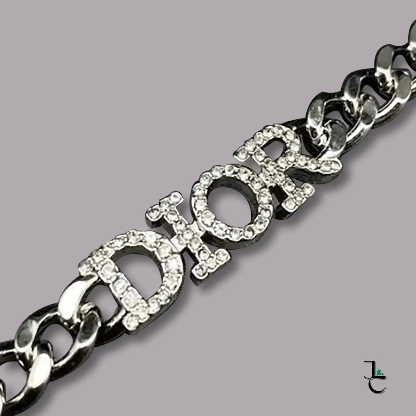 Dior Silver Diamond Studded Logo Pendant Chain - Jade St. Clair - Jade St. Clair