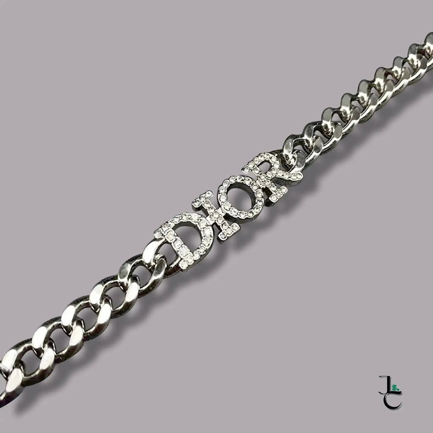 Dior Silver Diamond Studded Logo Pendant Chain - Jade St. Clair - Jade St. Clair