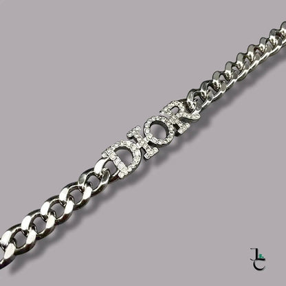 Dior Silver Diamond Studded Logo Pendant Chain - Jade St. Clair - Jade St. Clair