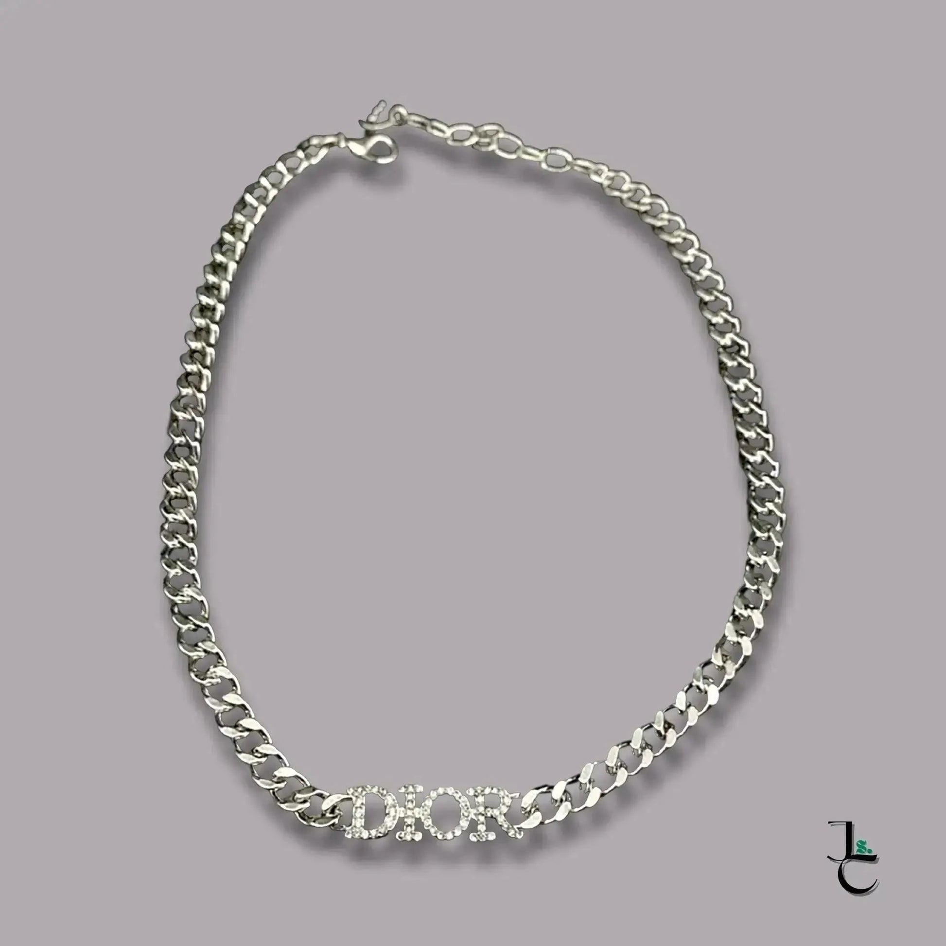 Dior Silver Diamond Studded Logo Pendant Chain - Jade St. Clair - Jade St. Clair