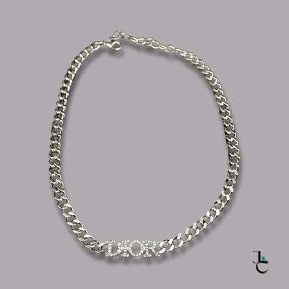 Dior Silver Diamond Studded Logo Pendant Chain - Jade St. Clair - Jade St. Clair