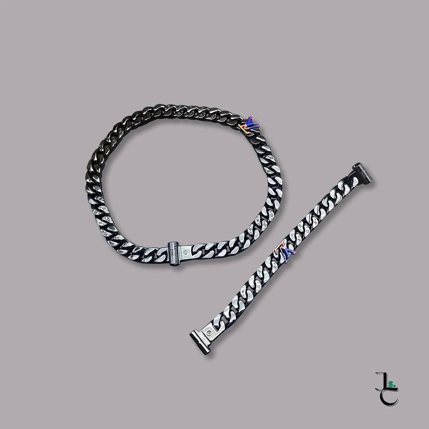 LUX Black Cuban Link Rainbow Logo Necklace/Bracelet - Jade St. Clair - Jade St. Clair