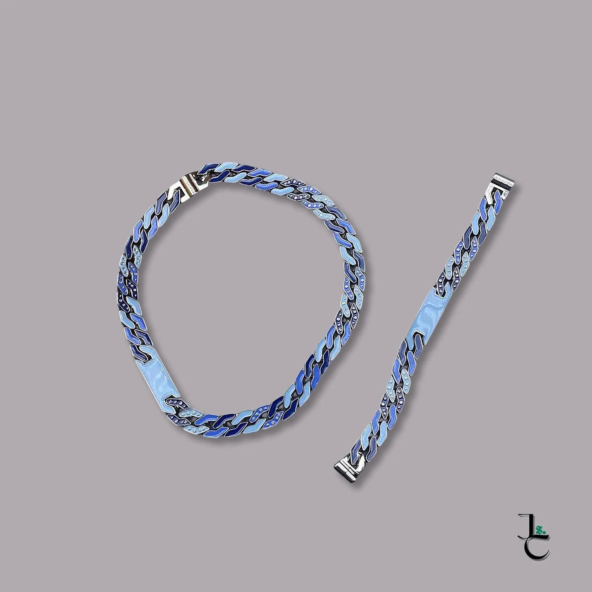 LUX Blue Logo Plate Cuban Link Necklace/Bracelet - Jade St. Clair - Jade St. Clair