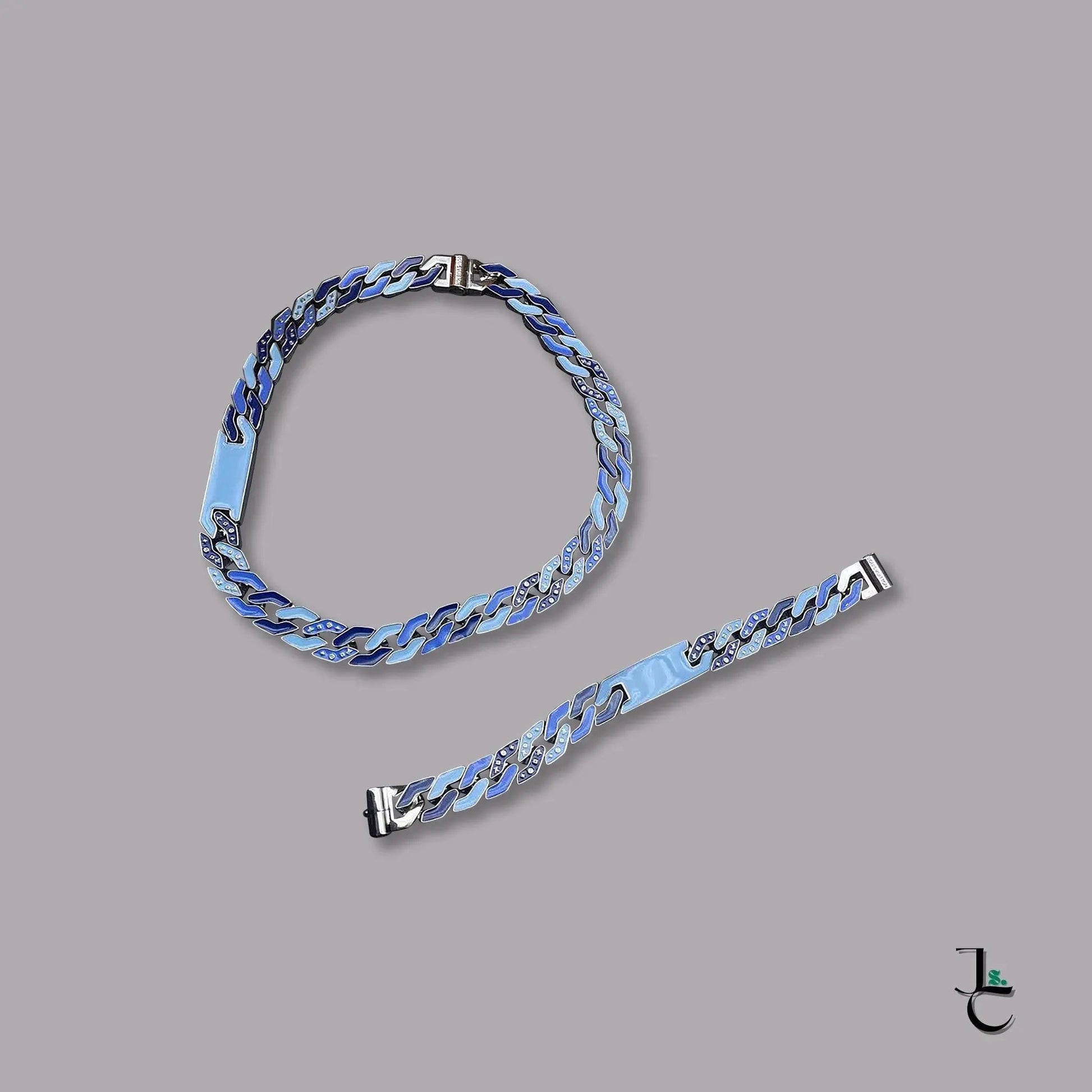 LUX Blue Logo Plate Cuban Link Necklace/Bracelet - Jade St. Clair - Jade St. Clair