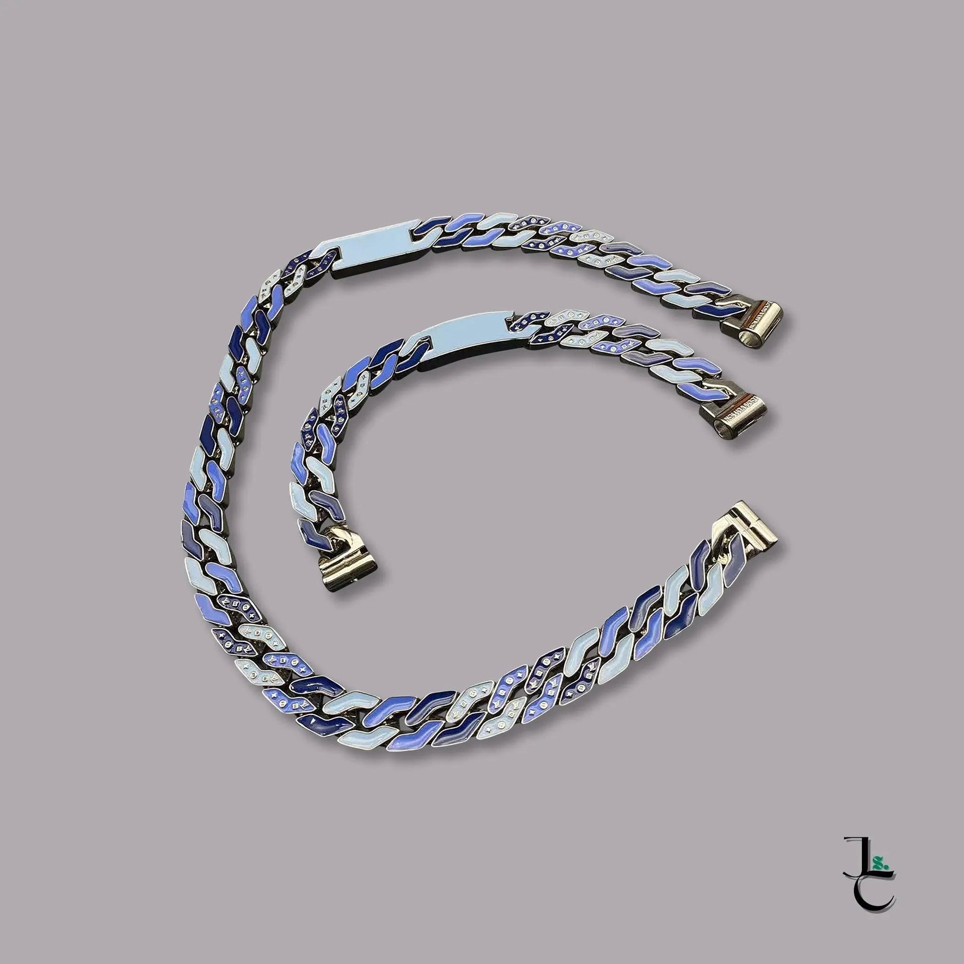 LUX Blue Logo Plate Cuban Link Necklace/Bracelet - Jade St. Clair - Jade St. Clair