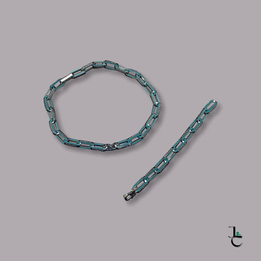 LUX Silver/Teal Logo Chain Link Necklace/Bracelet - Jade St. Clair - Jade St. Clair