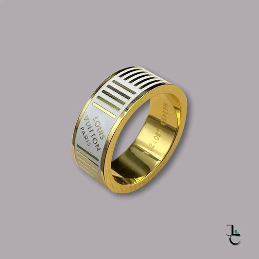 LUX Vintage White/Gold Embossed Band Ring - Jade St. Clair - Jade St. Clair