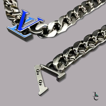 Repurposed LUX Silver Blue Logo Cuban Chain - Jade St. Clair - Jade St. Clair