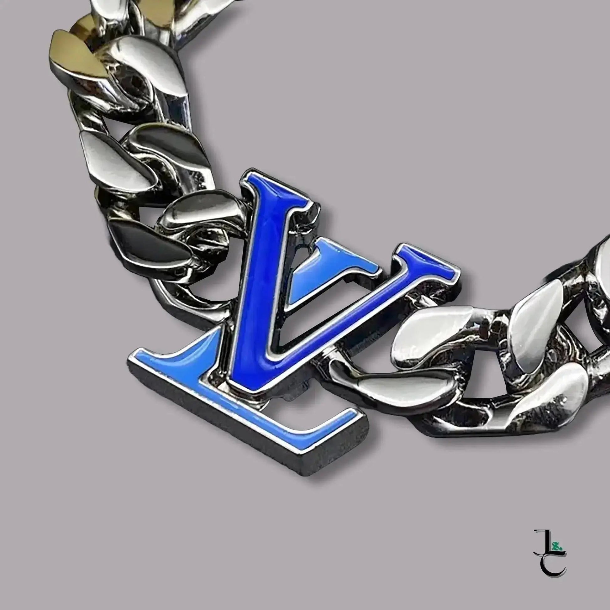 Repurposed LUX Silver Blue Logo Cuban Chain - Jade St. Clair - Jade St. Clair