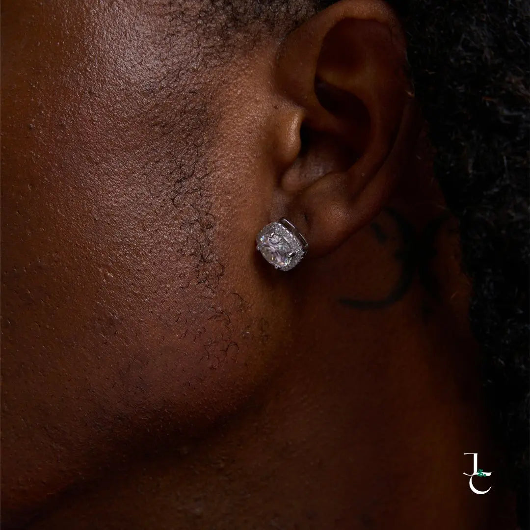 Sterling Silver Large Moissanite Square Stud Earrings